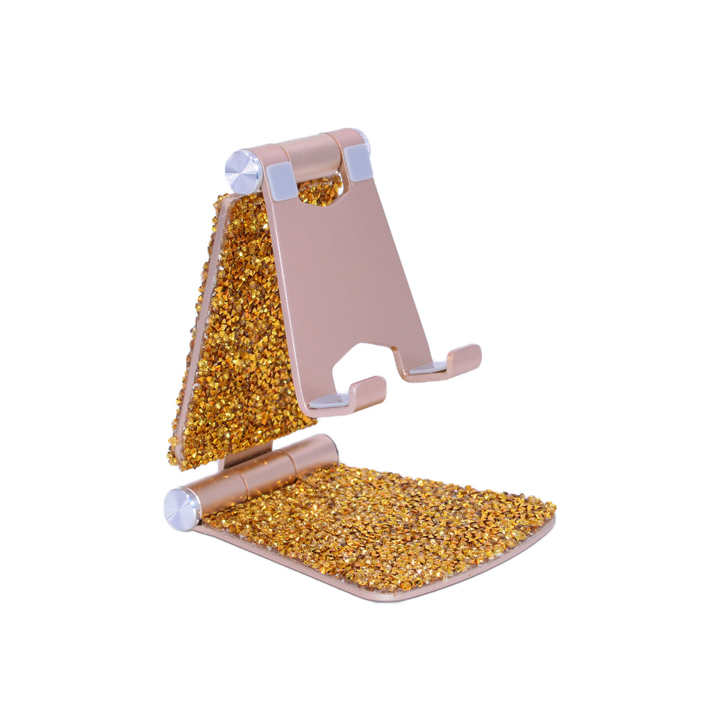 Bling Cell Phone Stand, Adjustable Phone Holder Cradle, Fully Collapsible / Foldable for Easy Transport. Rhinestone Flak Glitz